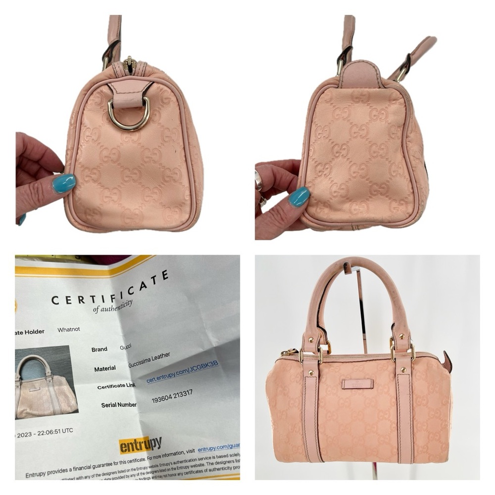 GUCCI GG Small Joy Boston Bag Guccissima Leather Powder/Baby Pink Authentic - Picture 11 of 17